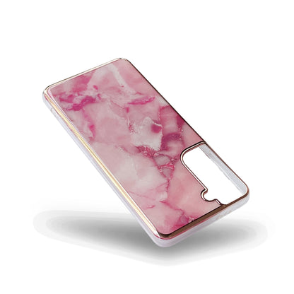 Samsung Galaxy S24 Plus Hoesje - Roze - Siliconen Marmer Back Cover
