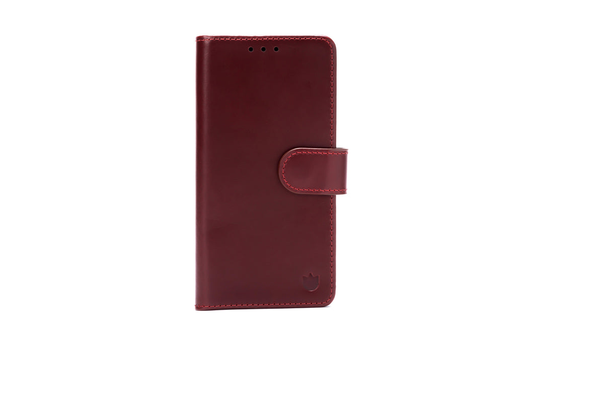 Apple iPhone 17 Hülle - Maroon Red - Echtleder-Klapphülle mit Kartenfach