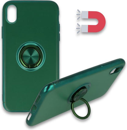 Apple iPhone Xs Max Case - Green - Silicone Ring Kickstand Back Cover