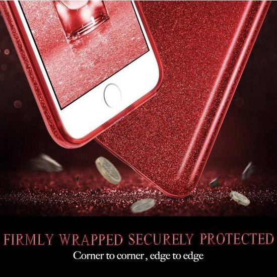 Apple iPhone 7 Plus Hoesje - Rood - Glitter Back Cover