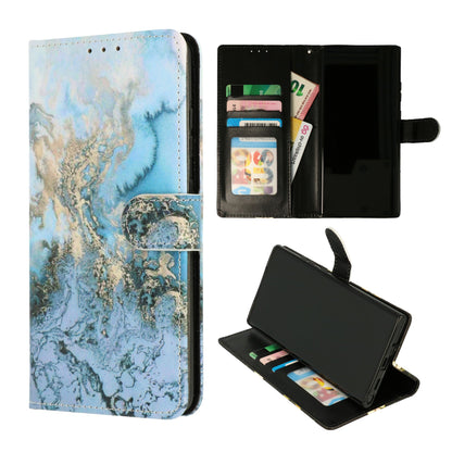 Apple iPhone 15 Pro Max Hoesje - Marmer Blauw - Print Bookcase met Telefoonkoord