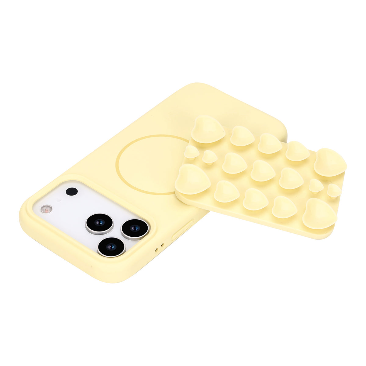 Apple iPhone 17 Pro Max Hoesje - Geel - Siliconen Back Cover met Afneembare Hartjes Zuignappen