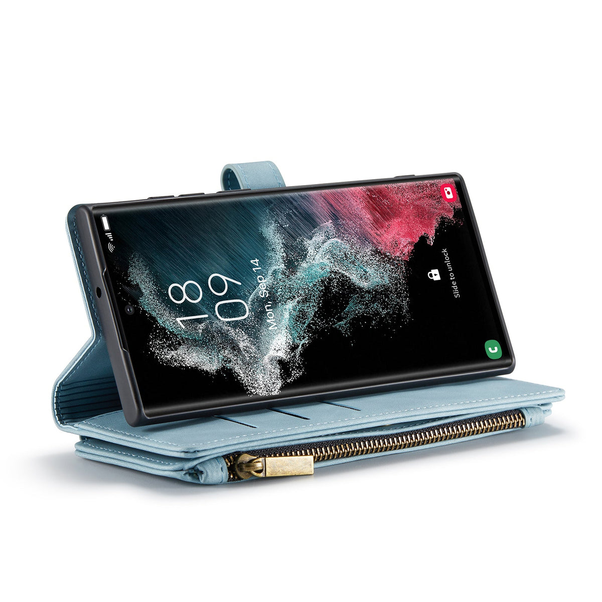 Samsung Galaxy S25 Ultra Hoesje - Aqua Blue - Luxe Bookcase met Rits