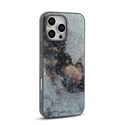Apple iPhone 16 Pro Hoesje - Grijs - Diamant Marmer Glitter Back Cover
