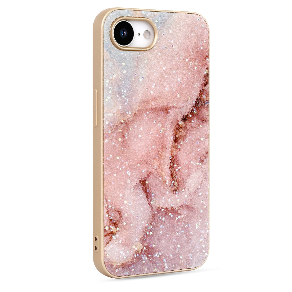 iPhone 16e Hoesje - Roze - Marmer Diamant Glitter Back Cover