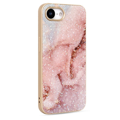 iPhone 16e Hoesje - Roze - Marmer Diamant Glitter Back Cover
