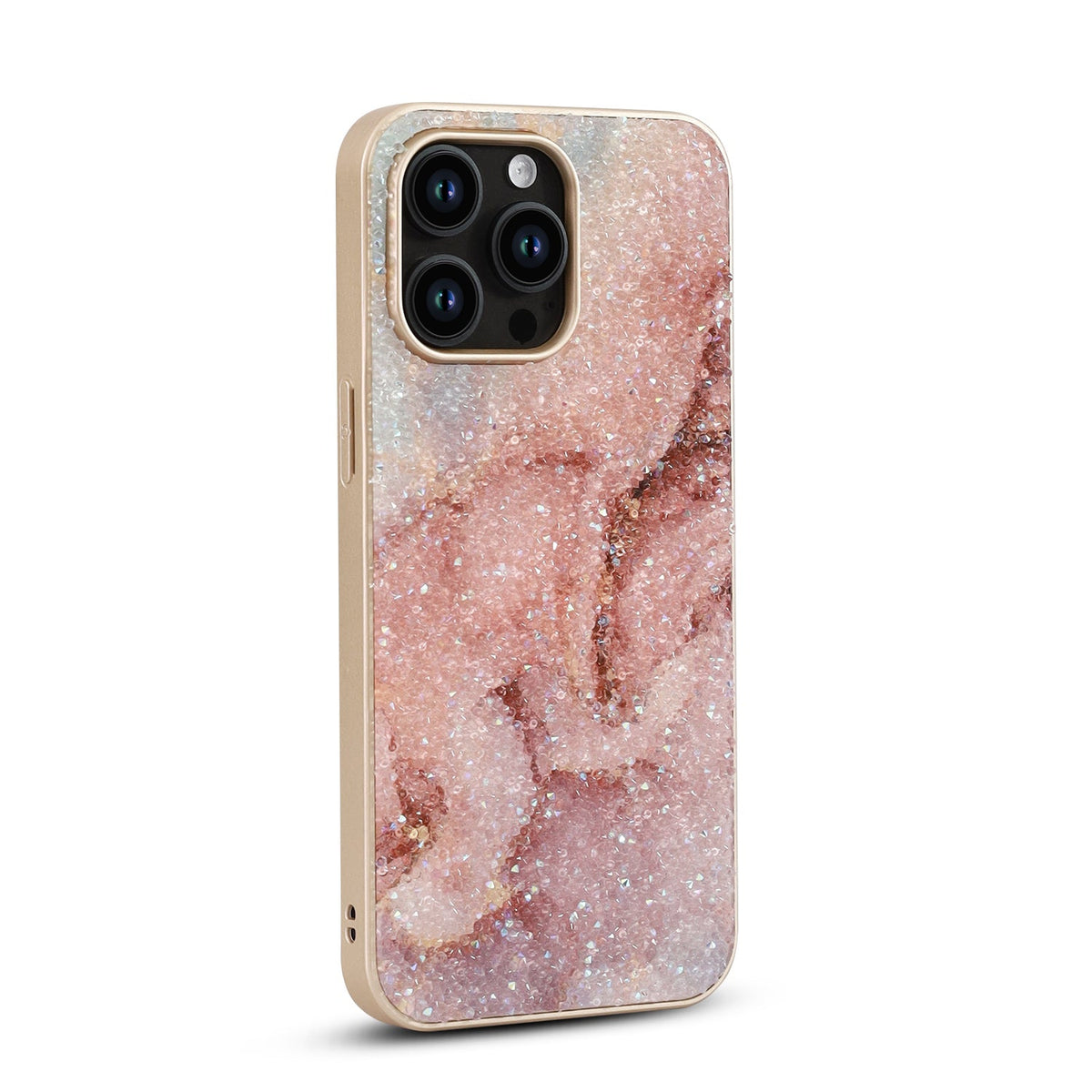 Apple iPhone 15 Pro Max Hoesje - Roze - Diamant Marmer Glitter Back Cover