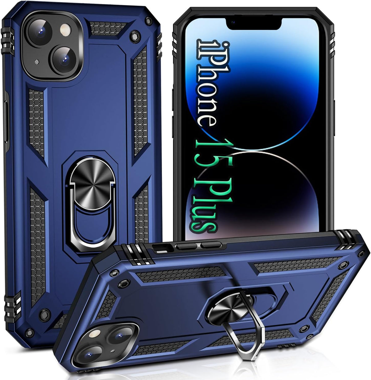 Apple iPhone 15 Plus Hoesje - Blauw - Armor Kickstand Back Cover