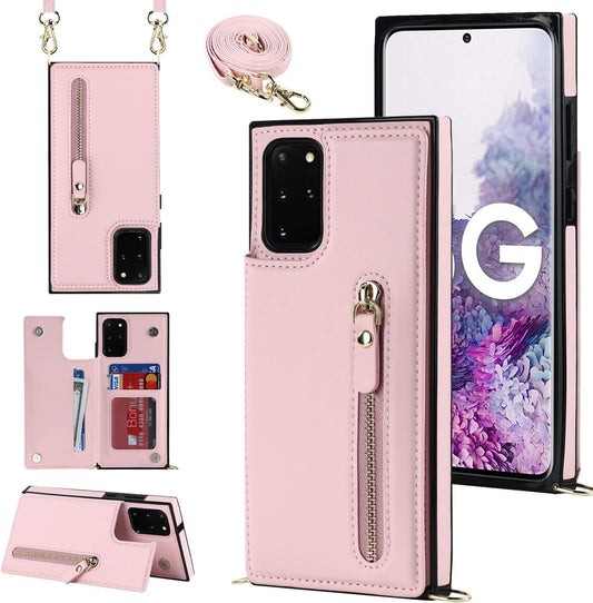 Samsung Galaxy S20 FE Hülle - Rosa - Luxus-Backcover mit Handykette und Reißverschluss