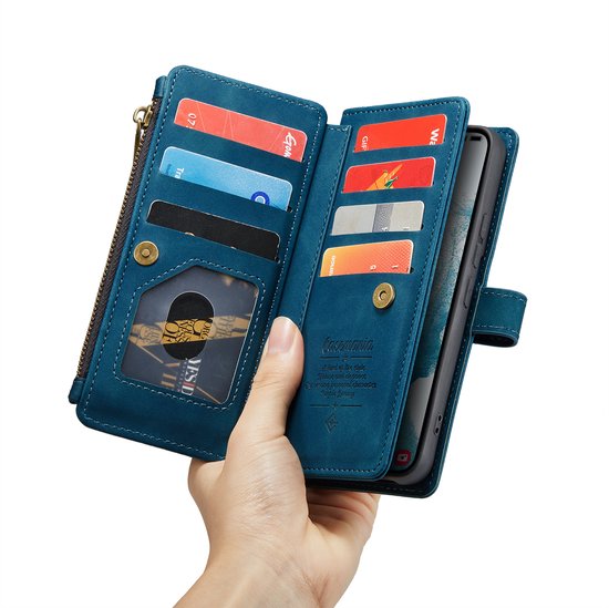 Samsung Galaxy S23 Plus Hülle - Navy Blue - Luxus-Klapphülle mit Kartenfach und Reißverschluss