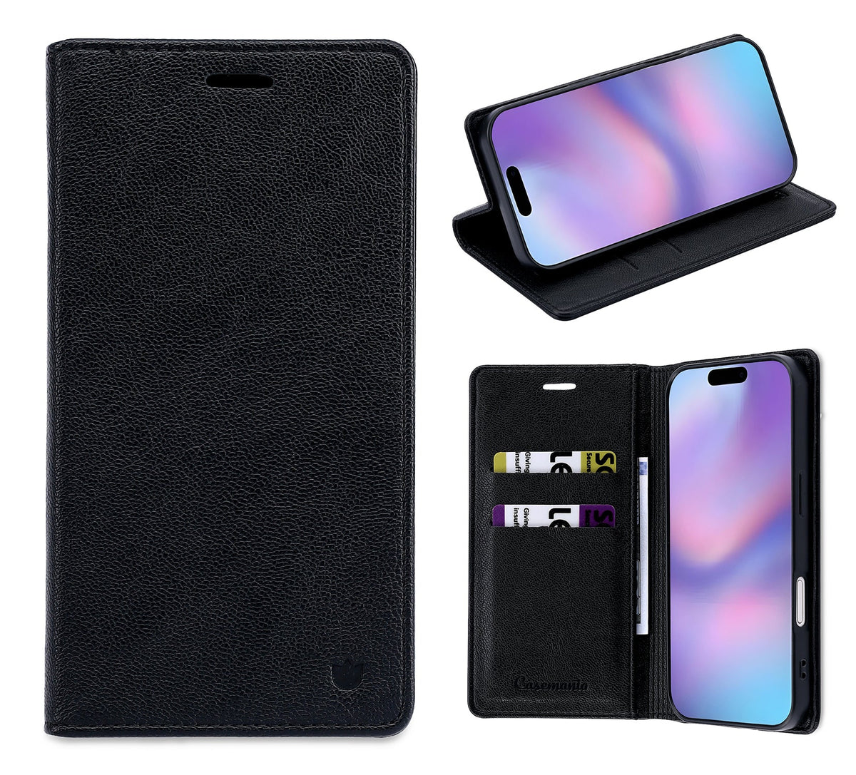iPhone 15 Hoesje - Onyx Black - Dunne Leather-look Back Cover