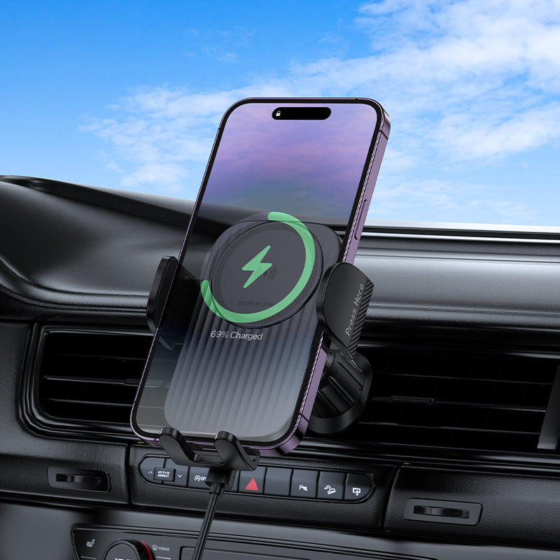 Borofone Handyhalterung Auto mit kabellosem Schnellladegerät - Schnellladen 15W