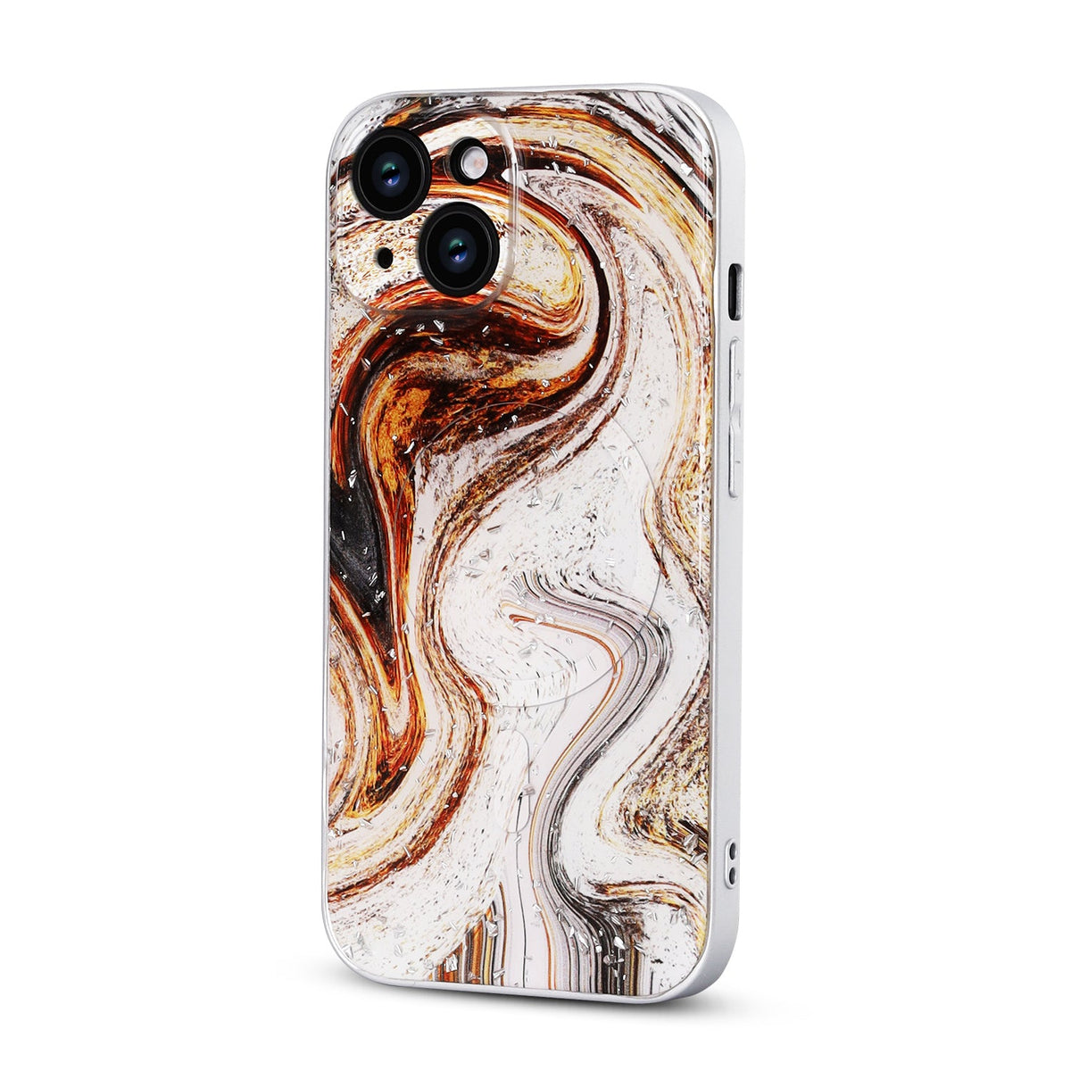 Apple iPhone 15 Hoesje - Wit - Marmer Glitter MagSafe Back Cover