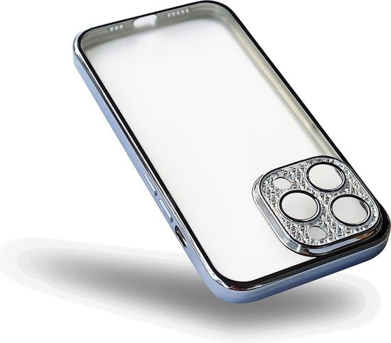 Apple iPhone 11 Hoesje - Blauw - Transparant Glitter Back Cover met Camerabescherming