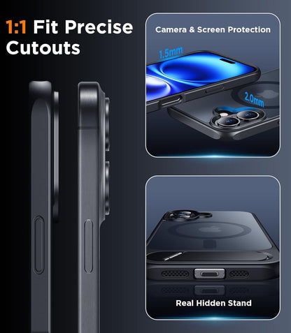iPhone 17 Hoesje - Zwart - Matte Armor MagSafe Back Cover met Kickstand