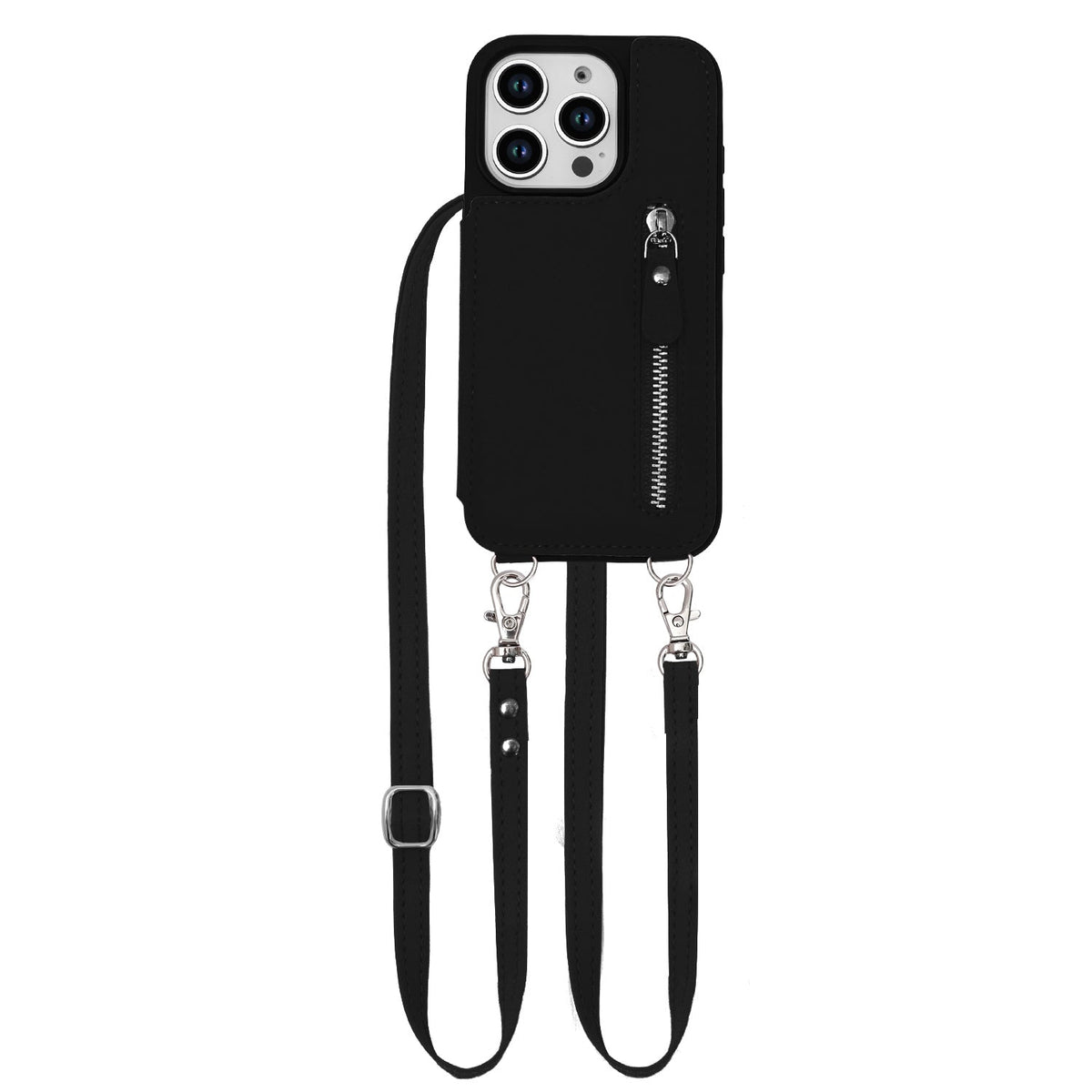 Apple iPhone 16 Pro Max Hoesje - Zwart - Luxe Back Cover met Telefoonkoord en Rits