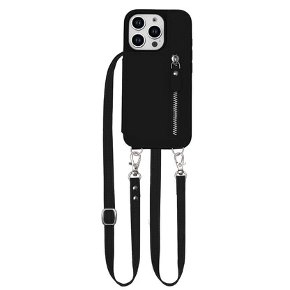 Apple iPhone 16 Pro Max Hoesje - Zwart - Luxe Back Cover met Telefoonkoord en Rits