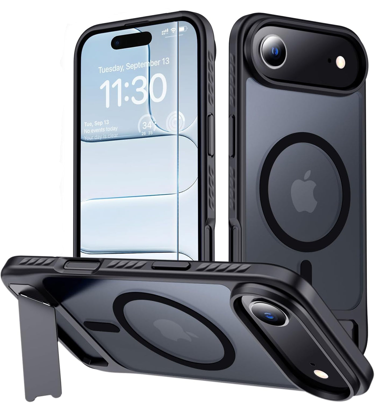 Apple iPhone Air Hoesje - Zwart - Matte Armor MagSafe Back Cover met Kickstand
