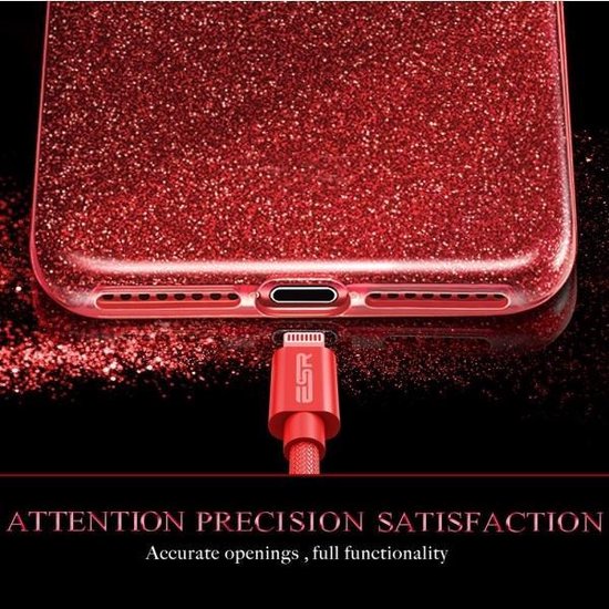 Apple iPhone 7 Plus Hoesje - Rood - Glitter Back Cover