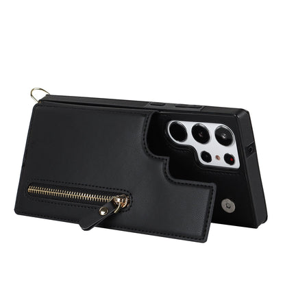 Samsung Galaxy S24 Ultra Hoesje - Zwart - Luxe Back Cover met Telefoonkoord en Rits