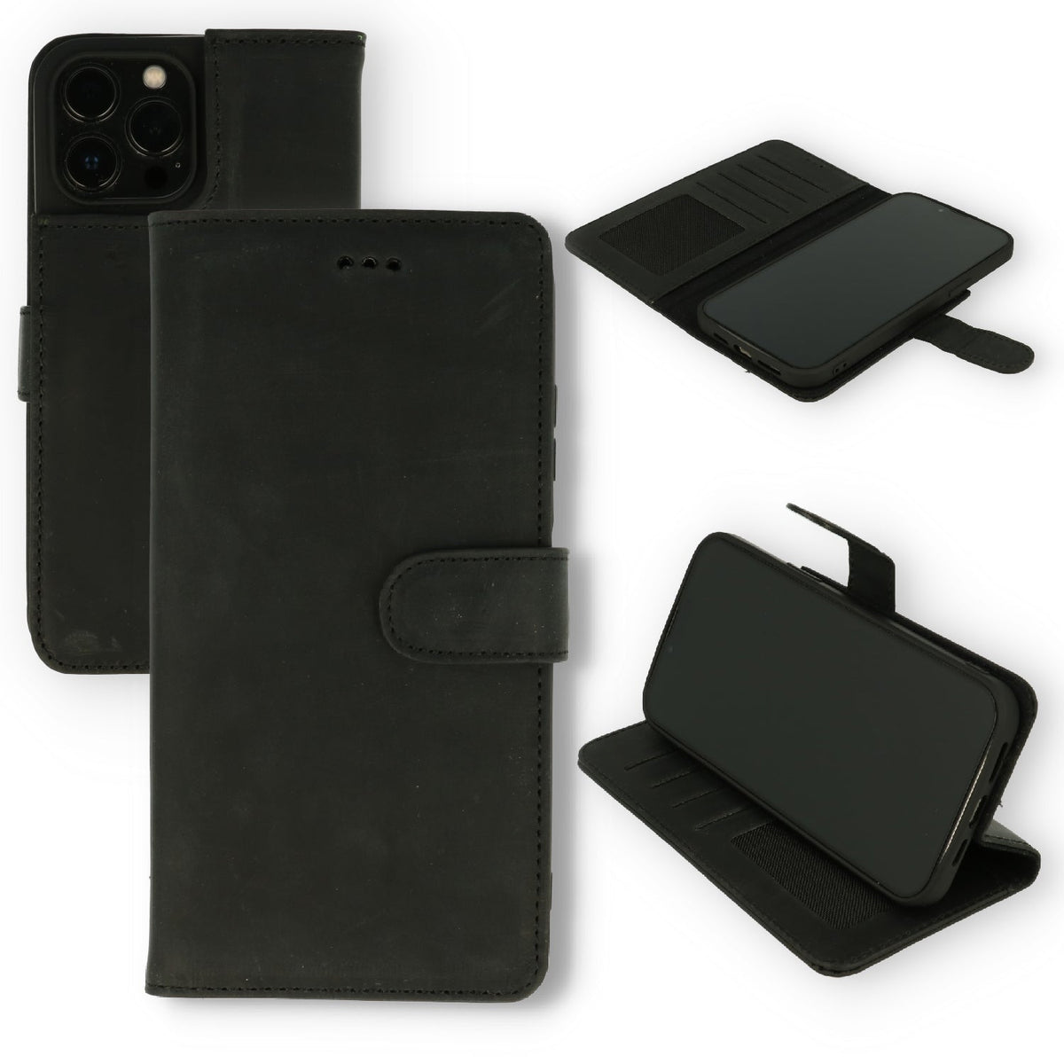 Apple iPhone 12 Pro Max Case - Black - Genuine Leather Wallet Case