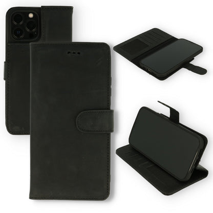 Apple iPhone 12 Pro Max Case - Black - Genuine Leather Wallet Case