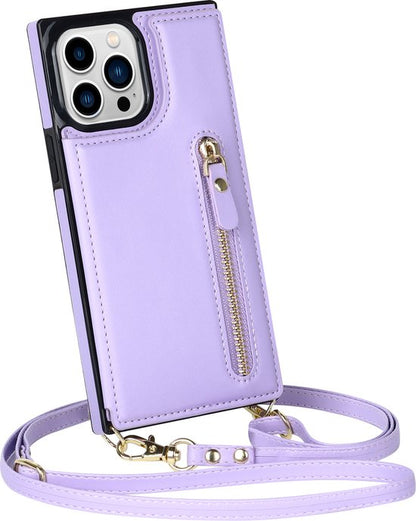 Apple iPhone 14 Pro Max Hoesje - Paars - Luxe Back Cover met Telefoonkoord en Rits