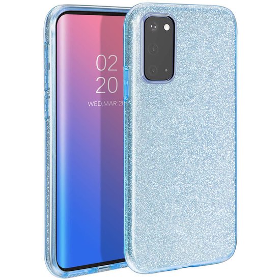 Samsung Galaxy S20 Plus Hoesje - Blauw - Glitter Back Cover