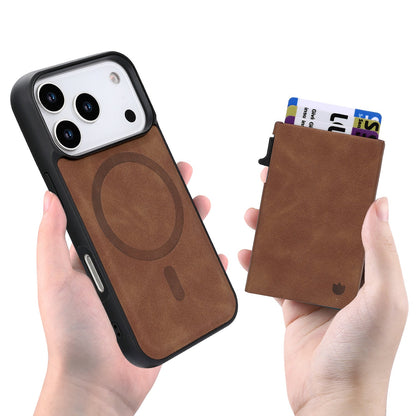Apple iPhone 18 Pro Hoesje - Sienna Brown - Kunstleren MagSafe Back Cover met Uitschuifbare Pasjeshouder