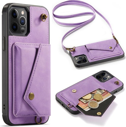 Apple iPhone 12 Pro Max Case - Purple - Luxury Back Cover with Phone Strap