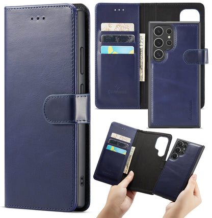 Samsung Galaxy S24 Ultra Hoesje - Navy Blue - Echt Leren 2 in 1 Bookcase