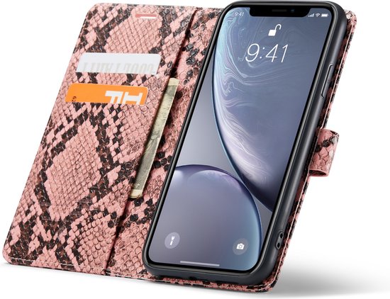 Apple iPhone XR Hülle - Rosa - Schlangenprint Klapphülle