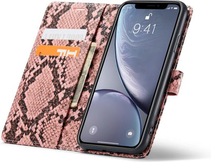 Apple iPhone XR Hülle - Rosa - Schlangenprint Klapphülle