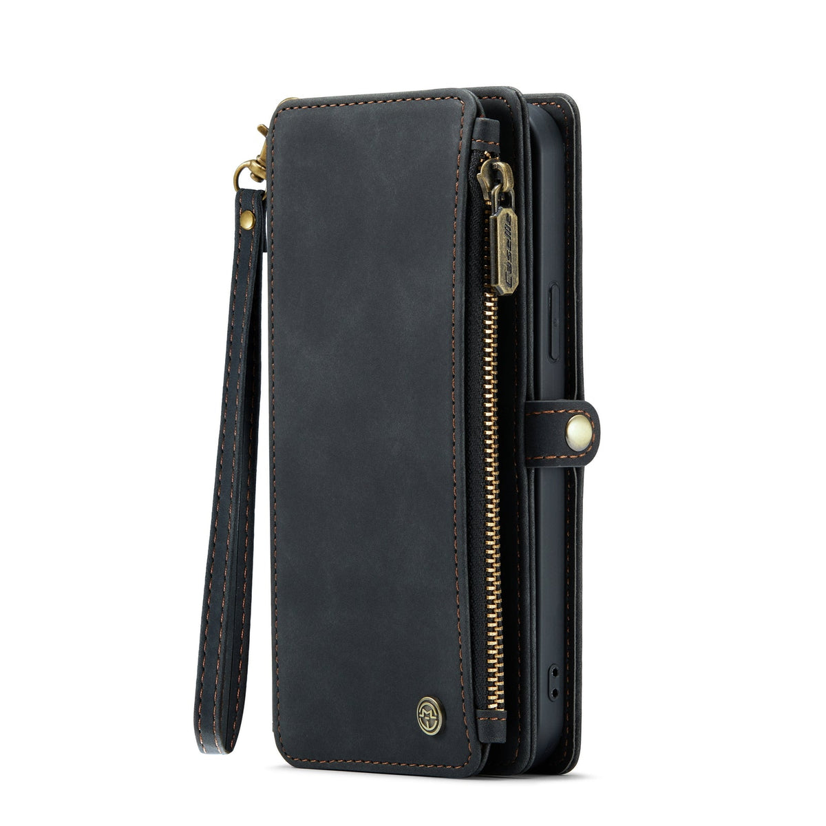 Apple iPhone 15 Pro Case - Charcoal Gray - Luxury MagSafe Wallet Case with Zipper and Phone Strap