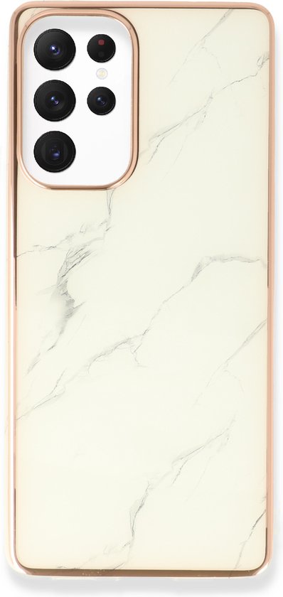Samsung Galaxy S24 Ultra Hoesje - Wit - Siliconen Marmer Back Cover