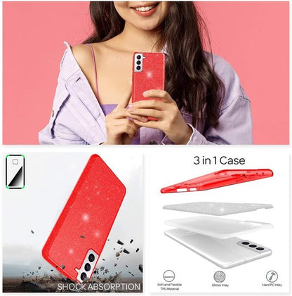 Samsung Galaxy S21 Plus Case - Red - Glitter Back Cover