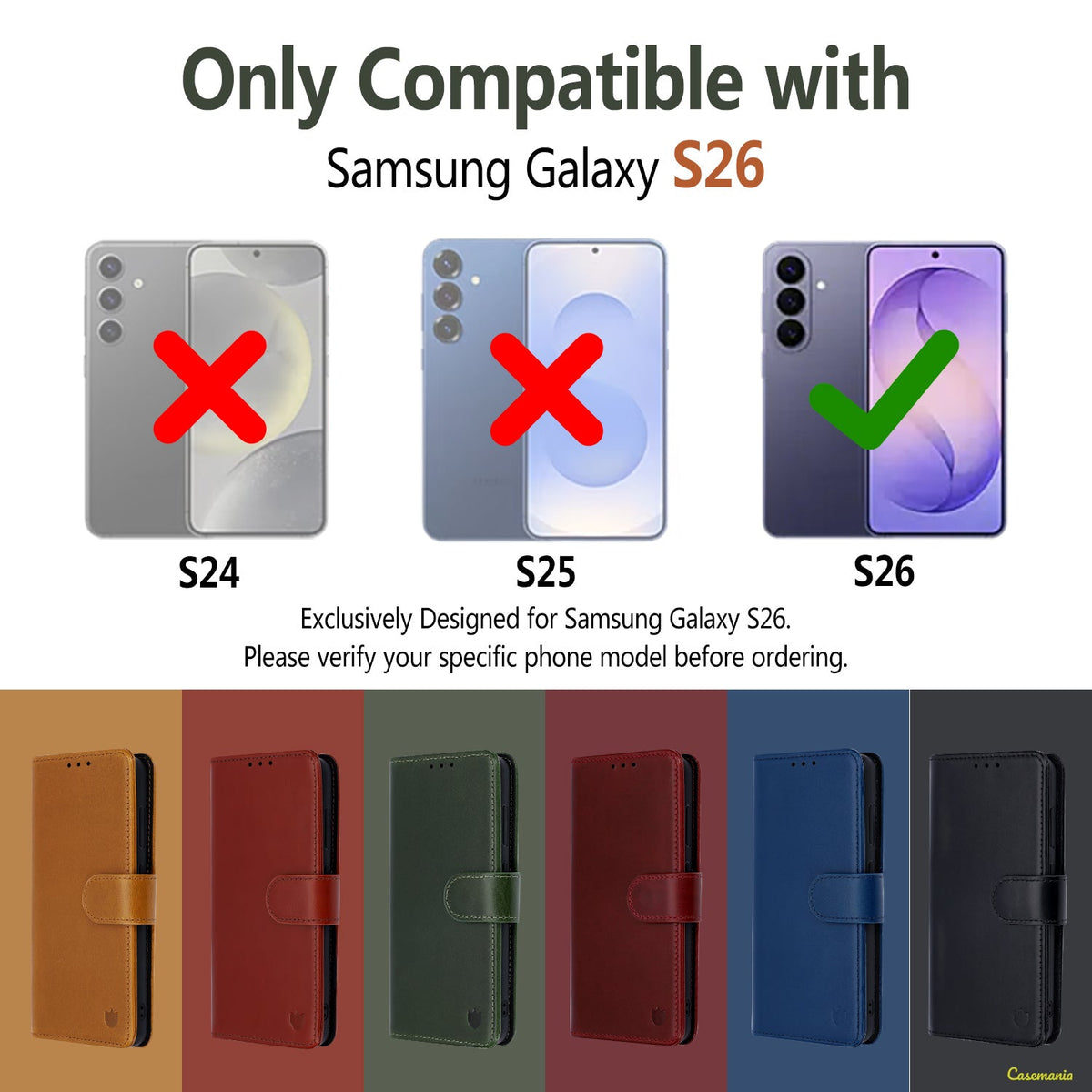 Samsung Galaxy S26 Hoesje - Onyx Black - Echt Leren 2 in 1 MagSafe Bookcase