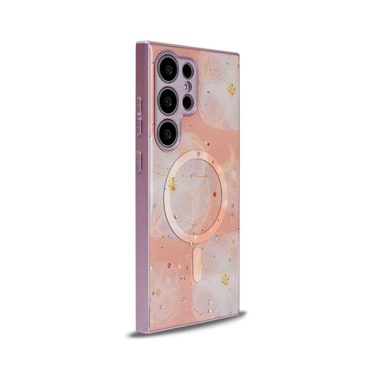 Samsung Galaxy S24 Ultra Case - Pink - Silicone Marble MagSafe Back Cover