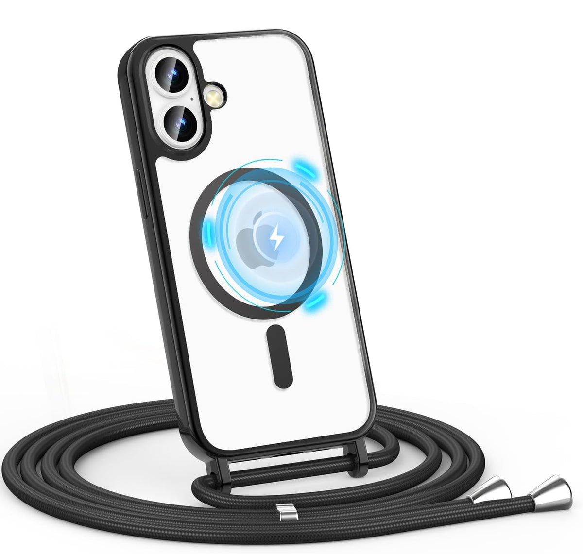 Apple iPhone 16 Case - Black - Silicone MagSafe Back Cover with Phone Strap