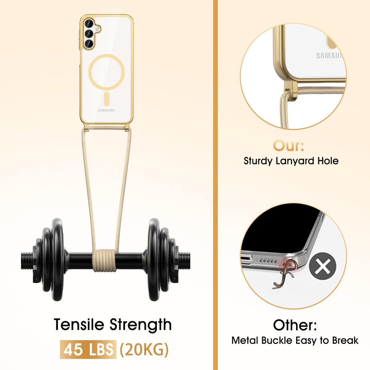 Samsung Galaxy A57 Hoesje - Goud - Siliconen MagSafe Back Cover met Telefoonkoord