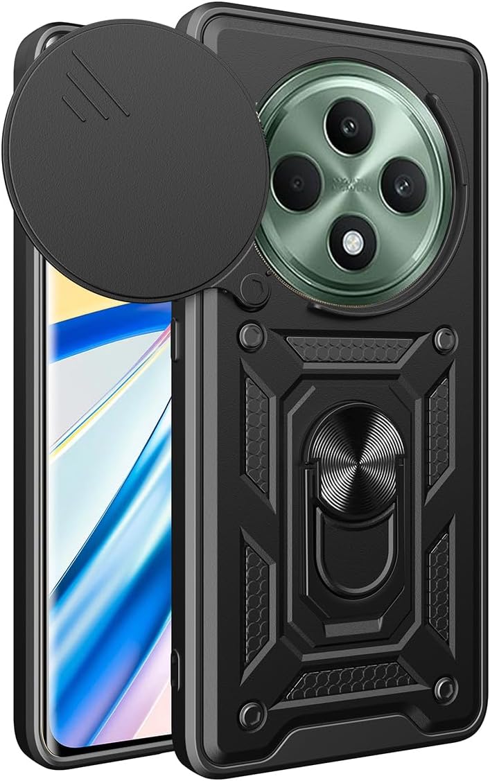 Oppo Reno 12 F Hoesje - Zwart - Armor Kickstand en Camera Bescherming Back Cover