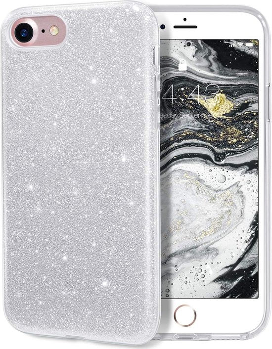 Apple iPhone 7 Hoesje - Zilver - Glitter Back Cover