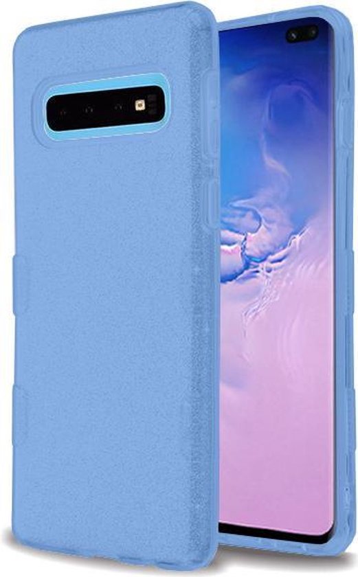 Samsung Galaxy S10 Plus Hoesje - Glitter Back Cover - Blauw Back Cover