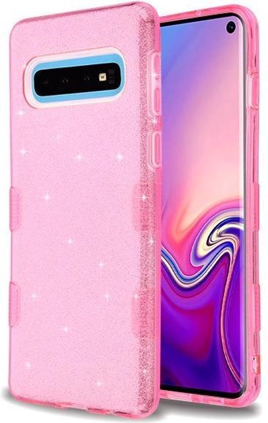 Samsung Galaxy S10 Hoesje - Roze - Glitter Back Cover