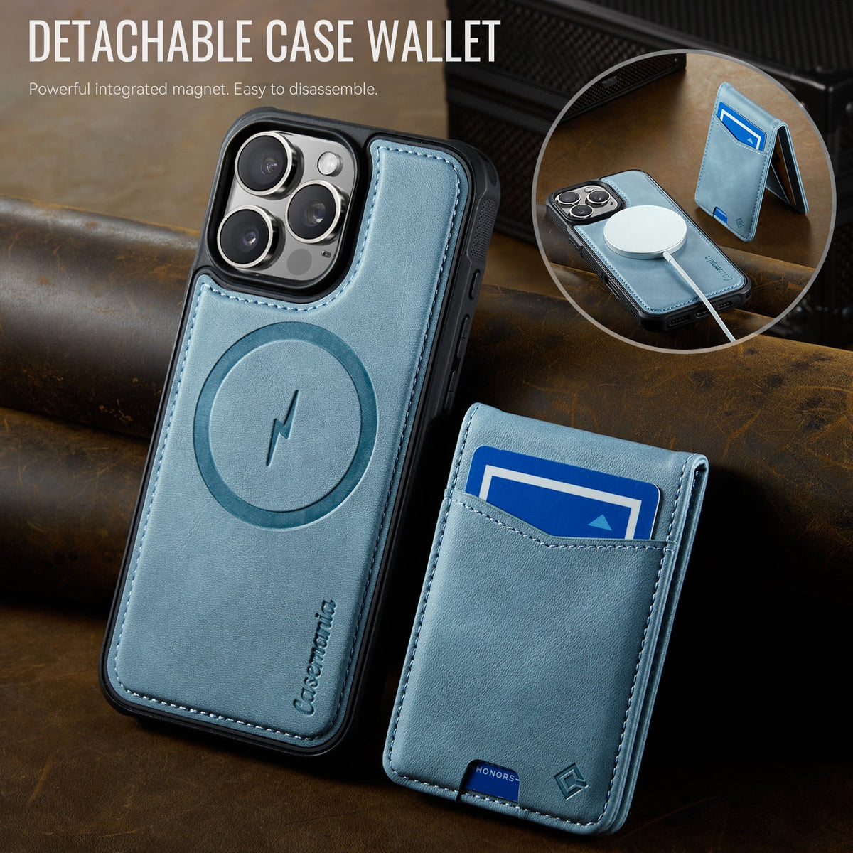 Apple iPhone 16 Pro Max Case - Aqua Blue - MagSafe Back Cover with Card Holder