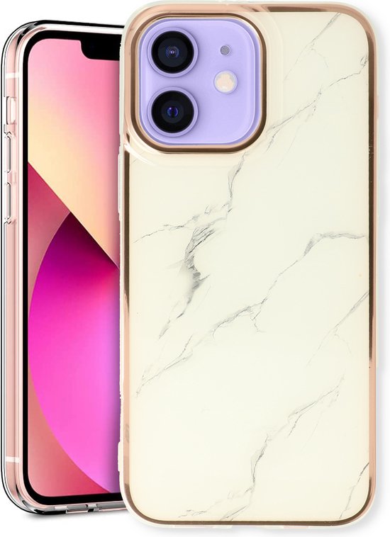 Apple iPhone 12 Hoesje - Wit - Siliconen Marmer Back Cover