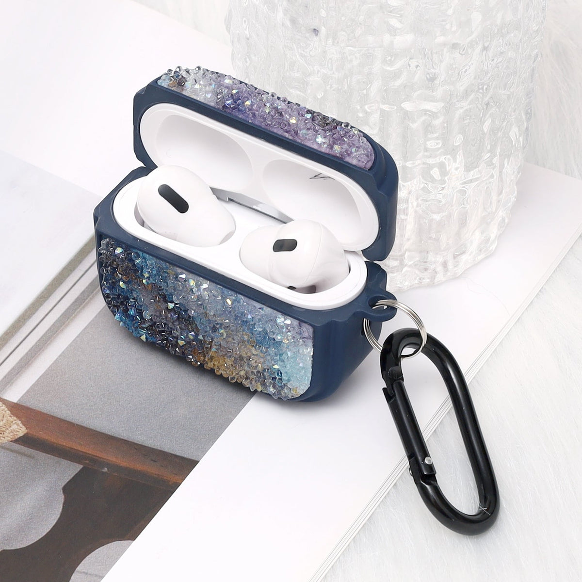Apple AirPods Pro 2 / Pro Case - Diamond Marble Glitter with Ring - Blue