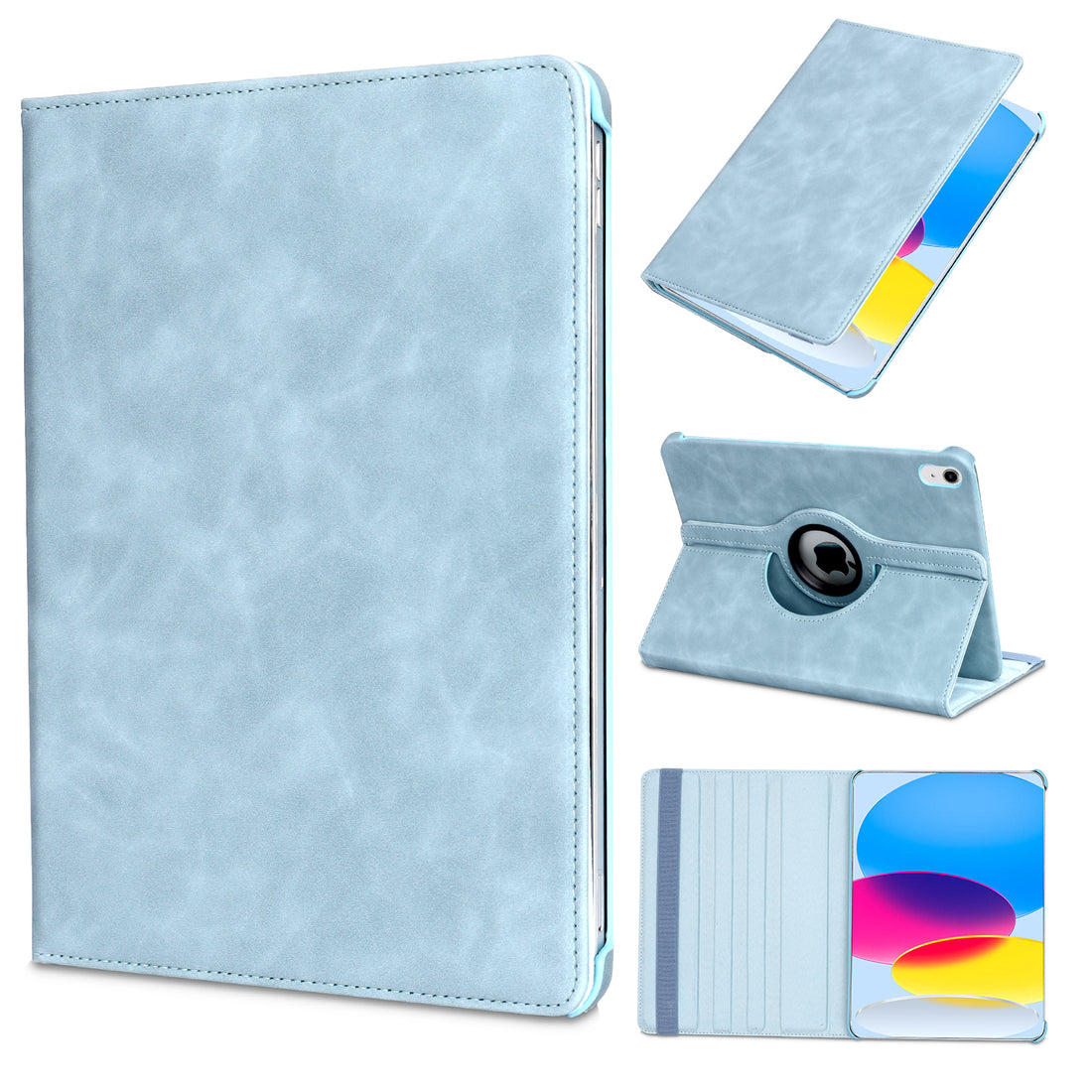 360 graden draaibare iPad hoes in lichtblauw, met multifunctioneel ontwerp voor Apple iPad 2022 (10e generatie).