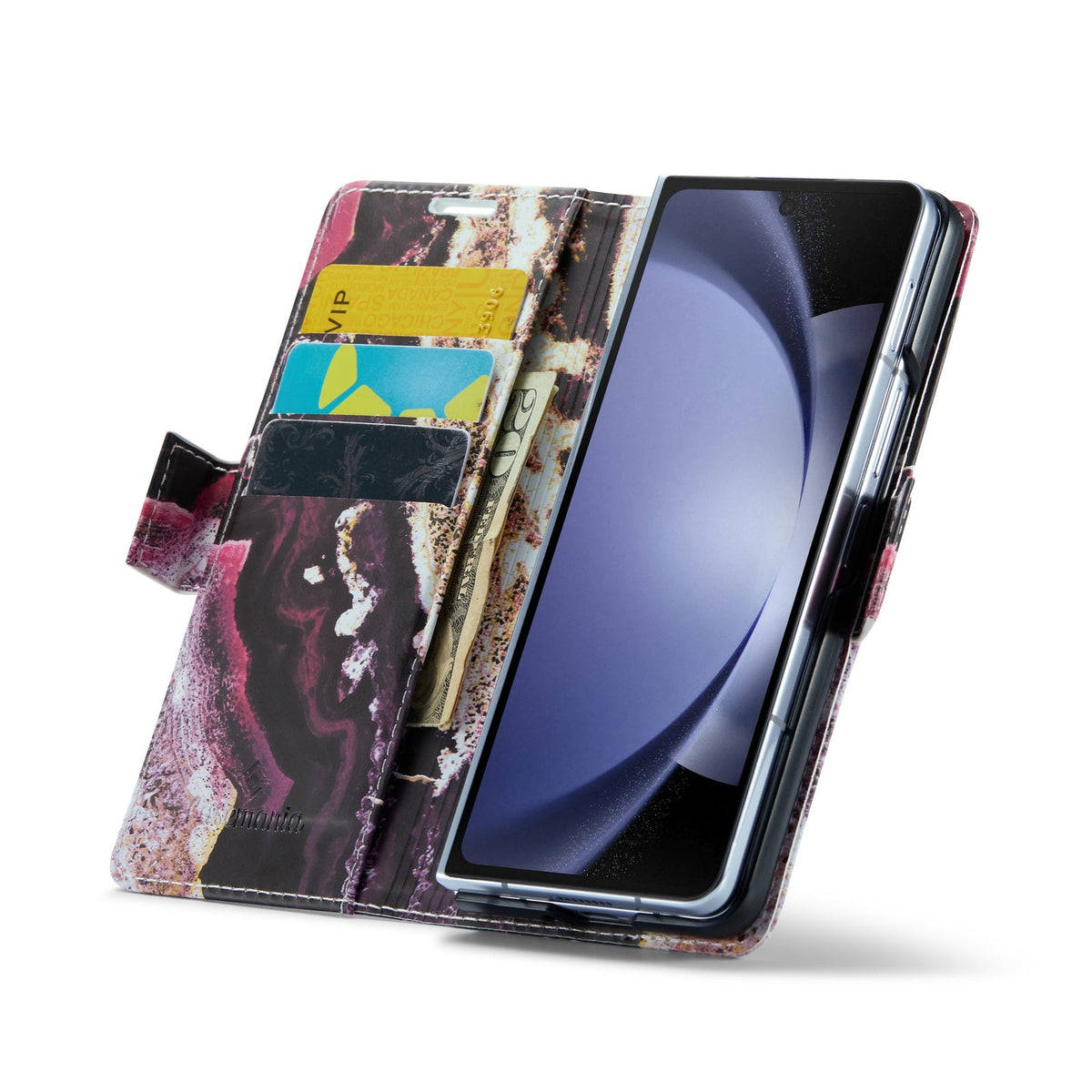 Samsung Galaxy Z Fold 5 Hoesje - Magenta Eudialyte - Marmer Portemonnee Bookcase