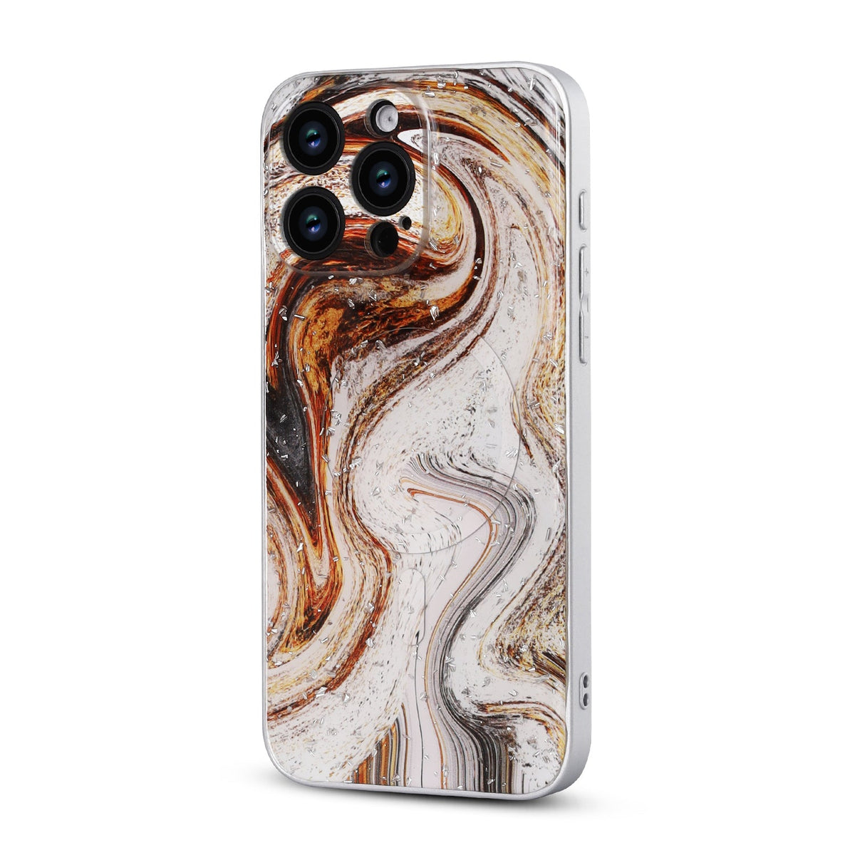 Apple iPhone 12 Pro Hoesje - Bruin - Marmer Glitter MagSafe Back Cover